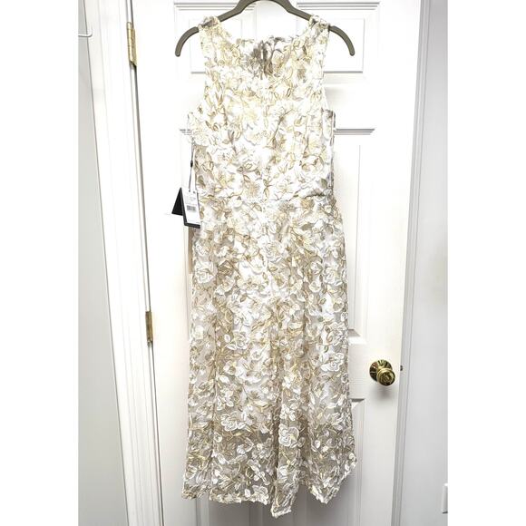 NWT Adrianna Papell 3D Lace Midi Fit & Flare Dress Size 8 Ivory Gold - Picture 3 of 14